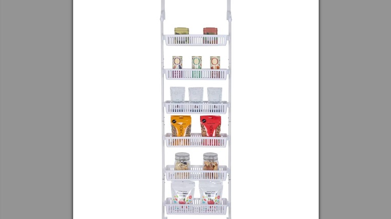 The Smart Design Steel 6-Tier Over the Door Pantry Organizer from Target on a white background.