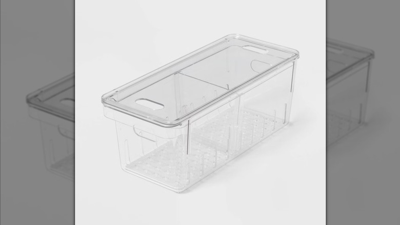 The Brightroom Divided Berry Bin Refrigerator Organizer from Target on a grey background.