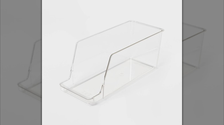 The clear Brightroom Soda Can Fridge and Pantry Organizer from Target on a grey background.