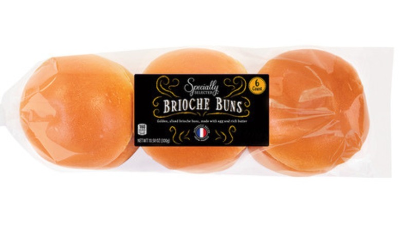 Specially Selected Brioche Buns from Aldi on a white background.