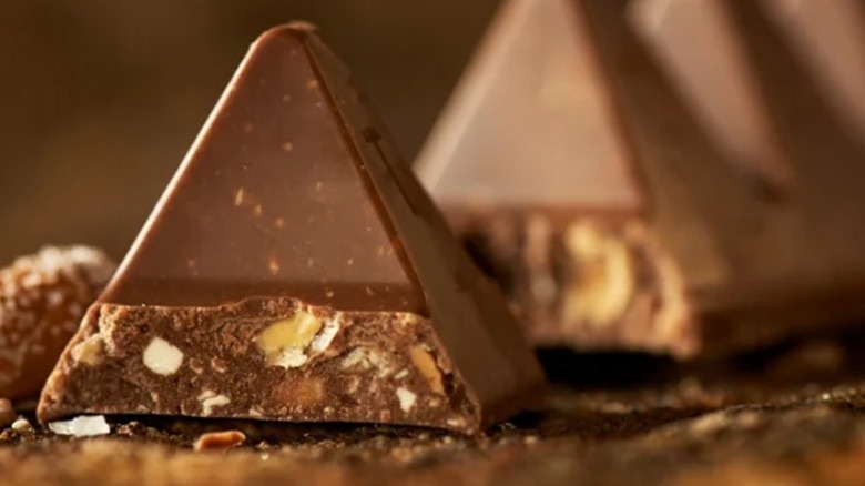 Closeup of unwrapped Toblerone bar broken off