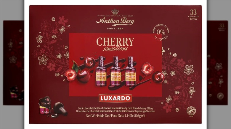 Box of Anthon Berg Cherry Sensations on white background