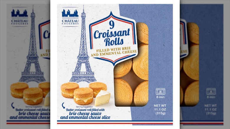 Box of Château Fougères Croissant Rolls on white background