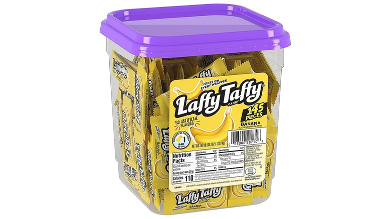 A container filled with Laffy Taffy candy