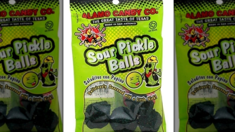 A package of Sour Pickle Balls from Alamo Candy Co.
