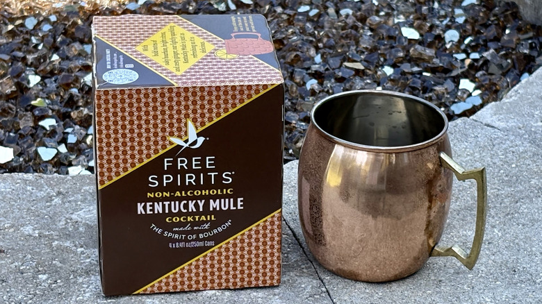 A box of Free Spirits Non-Alcoholic Kentucky Mule with a copper mug
