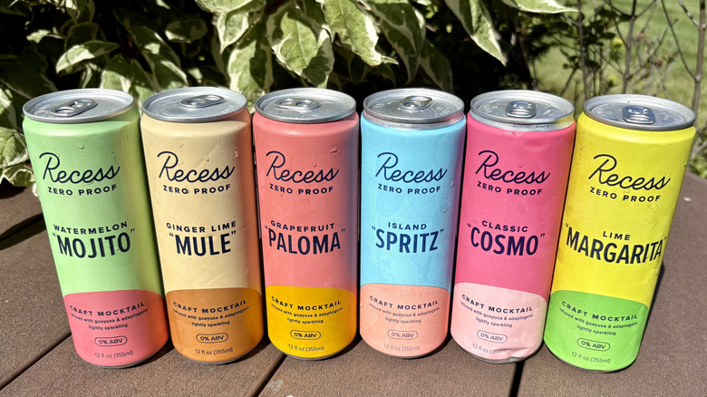 A lineup of Recess Zero Proof collection canned mocktails