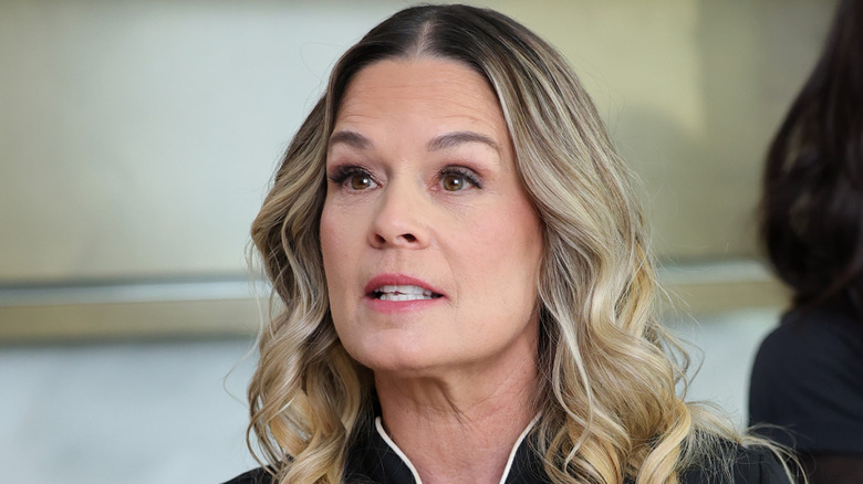 Cat Cora talking during cooking demo