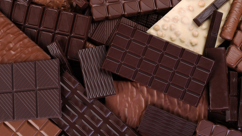 A mix of unwrapped dark, milk, and white chocolate bars made with high quality ingredients