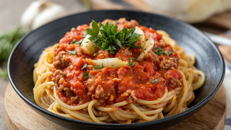 Bowl of spaghetti bolognese