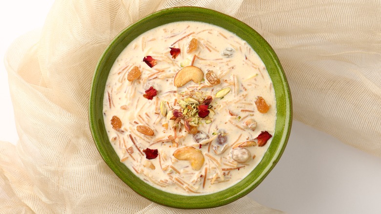 Bowl of sheer khurma vermicelli noodle dessert