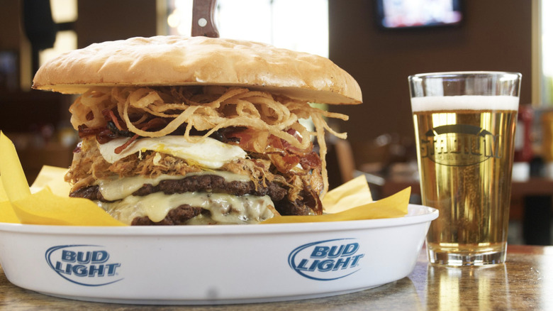 Hail Mary Challenge burger with beer