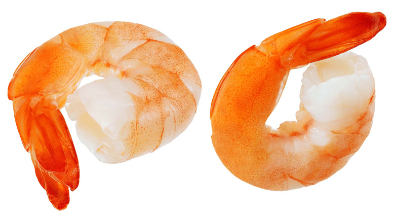 Peeled shrimp on a white background