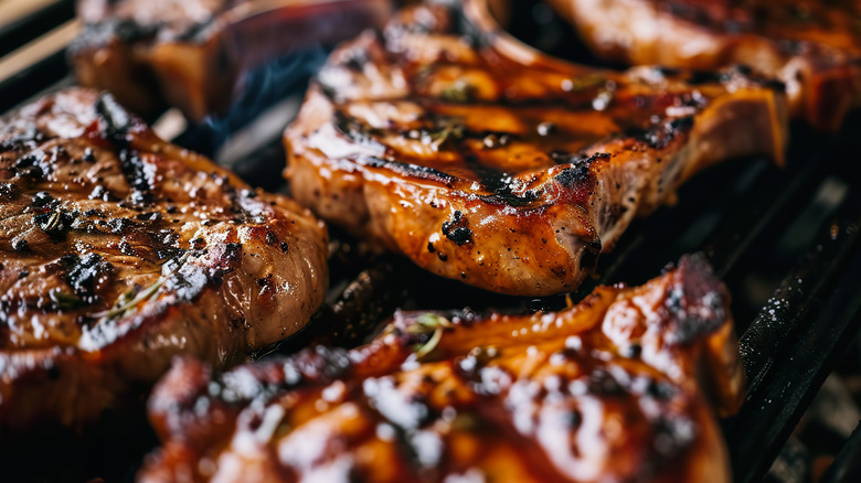 Grilled pork chops on a grill