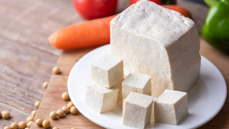 Tofu on a white plate