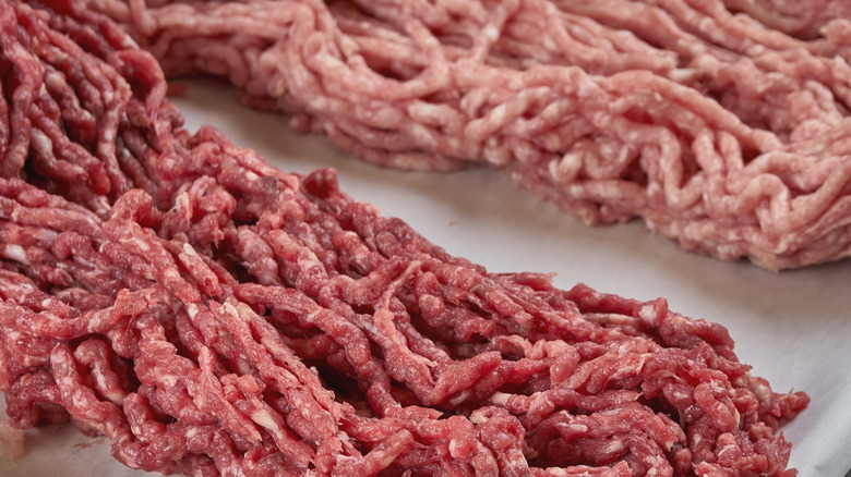 Assorted types of raw ground meat on a plate