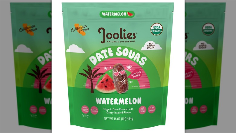 Joolies Watermelon Date Sours on a white background.