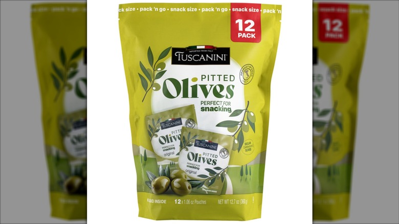 Tuscanini Snacking Olives on a white background.