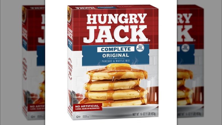 A box of Hungry Jack Original Pancake and Waffle Mix on a white background.