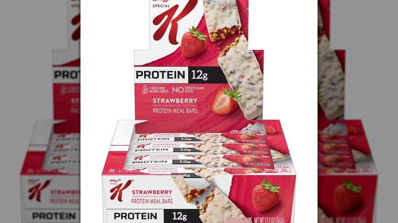 A box of Kellogg's Special K Strawberry Flavored Protein Bars on a white background.