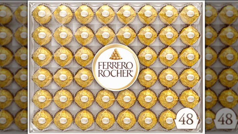 Ferrero Rocher Milk Chocolate Hazelnut Candies in flat gourmet gift package with plastic cover