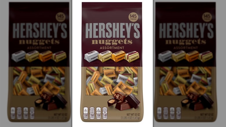 Bag of Hershey's Nuggets Assortment bag with 145 pieces on white background