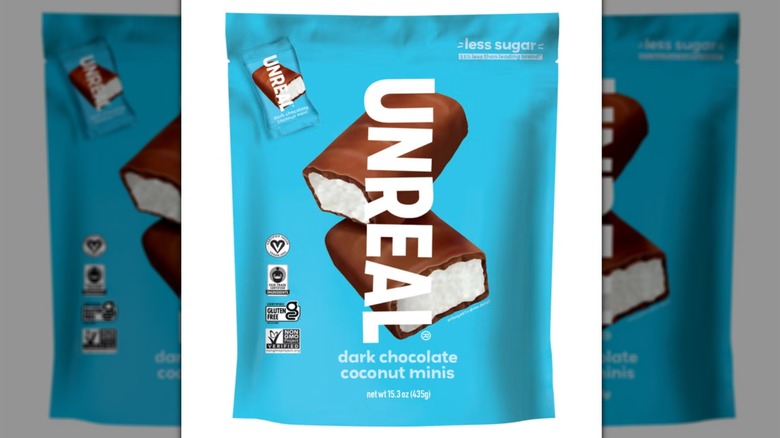 Unreal Dark Chocolate Coconut Minis in 15.3-ounce bag on white background