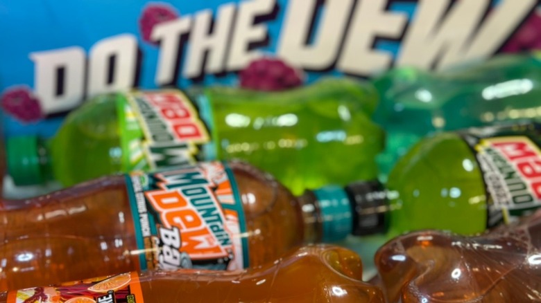 Mountain Dew bottles on their sides