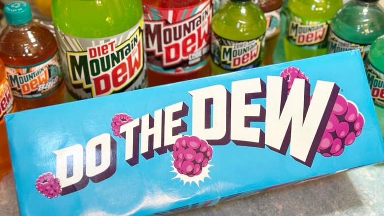 Various Mountain Dew Flavors with "Do the Dew" box