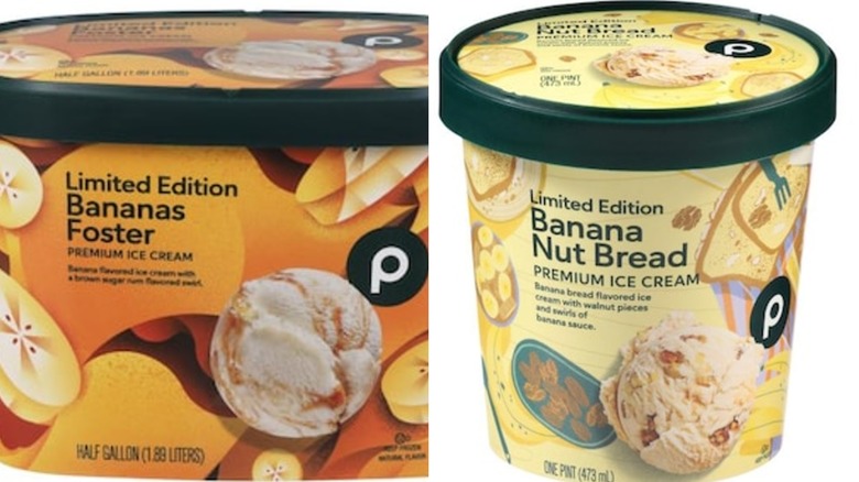 carton of Publix Limited Edition Bananas Foster Premium Ice Cream and pint of Publix Limited Edition Banana Nut Bread Premium Ice Cream