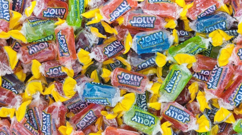 A pile of Jolly Rancher hard candies.