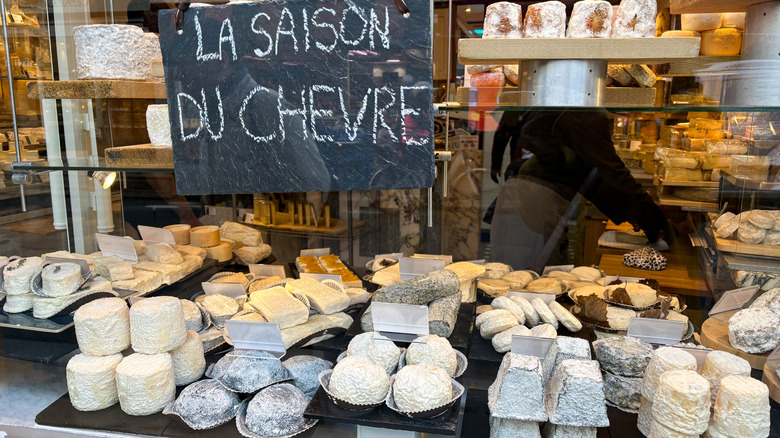 Assorted cheese at a French shop