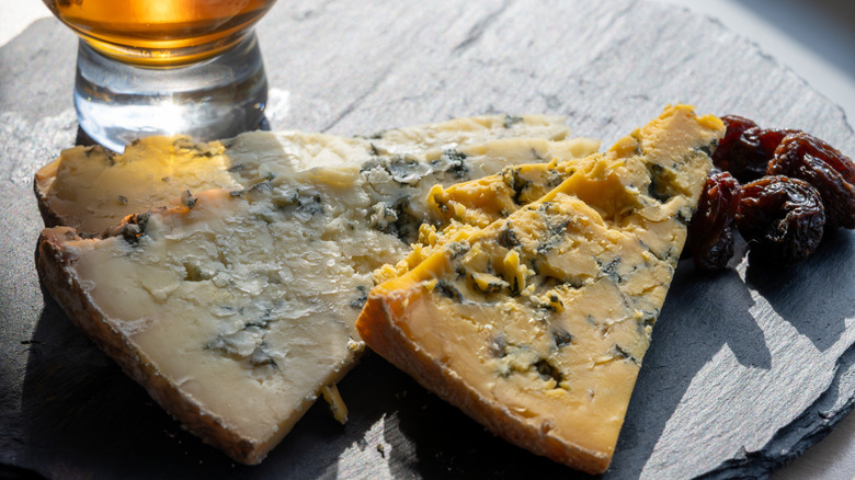 A close-up of Stilton cheese