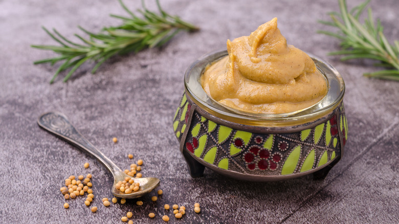 Bowl of smooth Dijon mustard