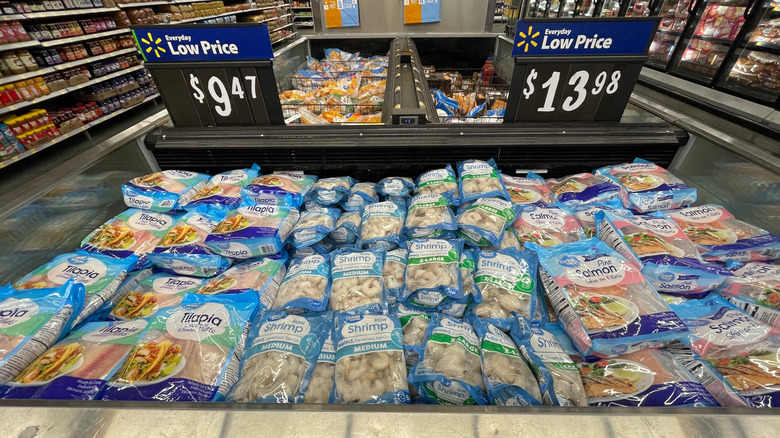 Frozen shrimp on display at Walmart