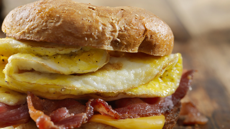 Bacon, egg, and cheese breakfast sandwich on sub roll