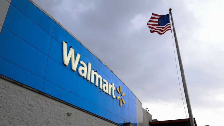 Walmart sign and American flag