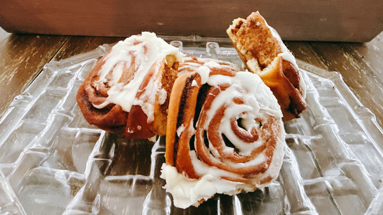 Trader Joe's Cinnamon Buns on a glass plate