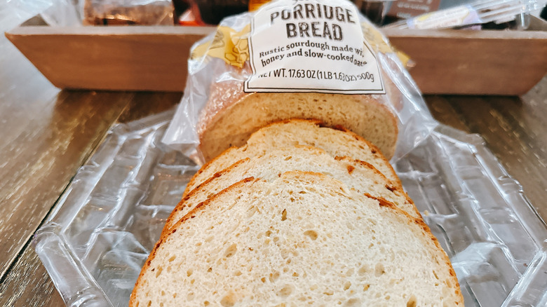 Trader Joe's Porridge Bread on a glass plate