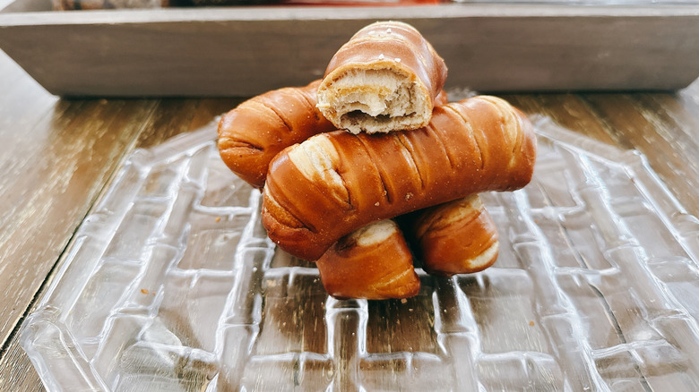 Trader Joe's Soft Pretzel Rolls on a glass plate