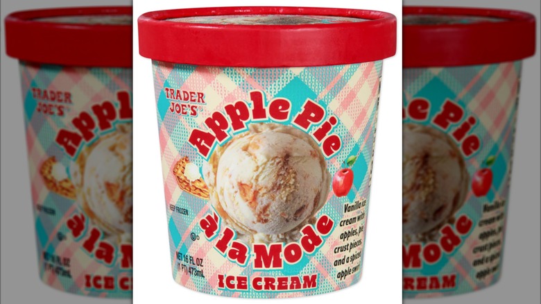 A pint of Trader Joe's Apple Pie a la Mode Ice Cream on a white background