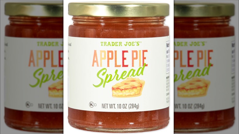 A jar of Trader Joe's Apple Pie Spread on a white background