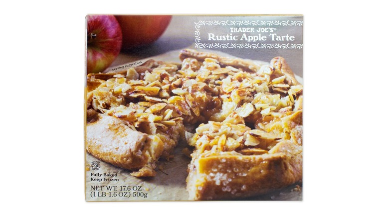 A box of Trader Joe's Rustic Apple Tarte on a white background