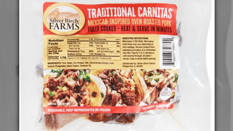 A package of Silver Birch Farms Traditional Carnitas.