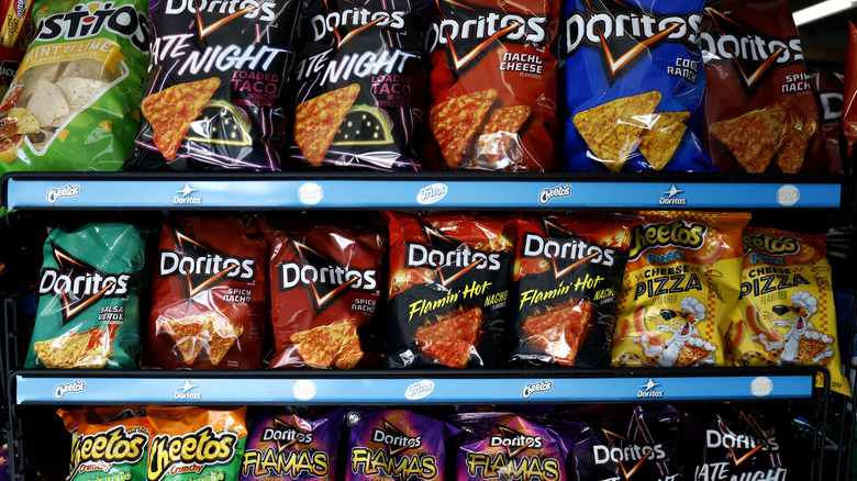 Different flavors of Doritos products on supermarket shelves