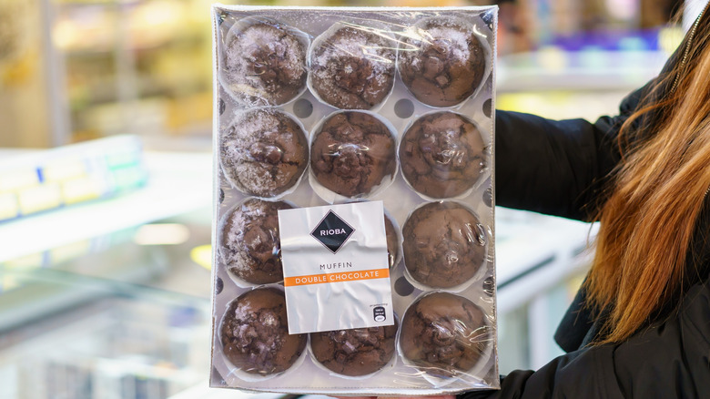 a package of frozen chocolate muffins