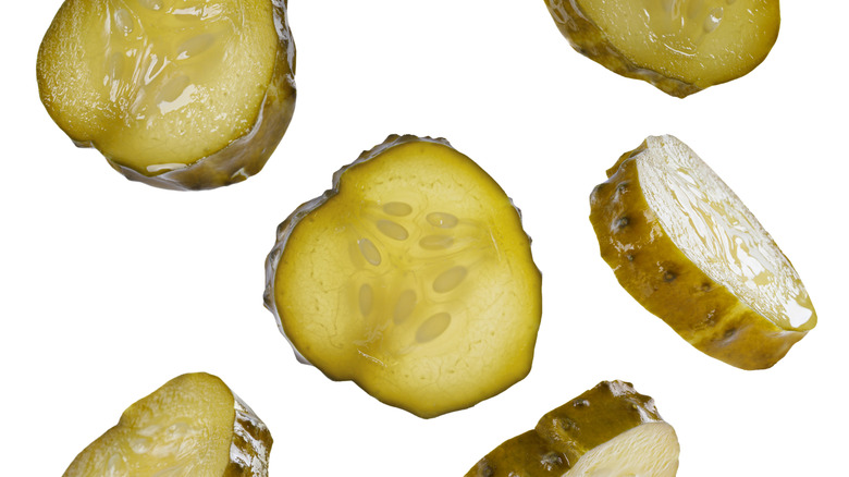 Pickle slices with white bavground