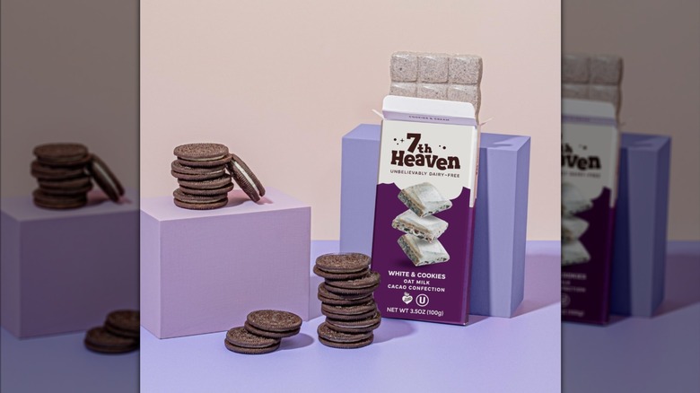 A 7th Heaven bar opened halfway alongside chocolate sandwich cookies