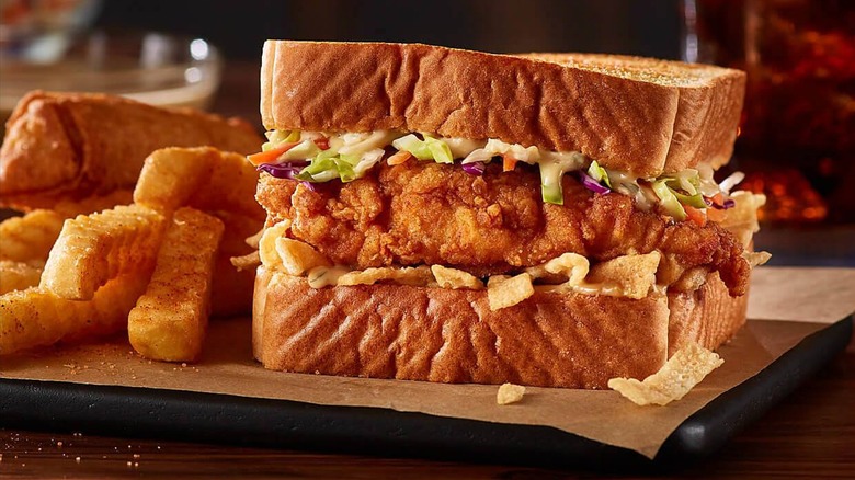 Zensation Fillet Sandwich with Crinkle fries and an egg roll