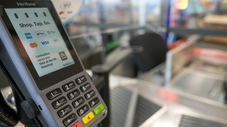 A credit card pin pad at an Aldi
